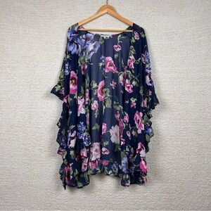 White Birch Cover Up Womens L/XL Blue Floral Boho Pheasant Beach Cover Up